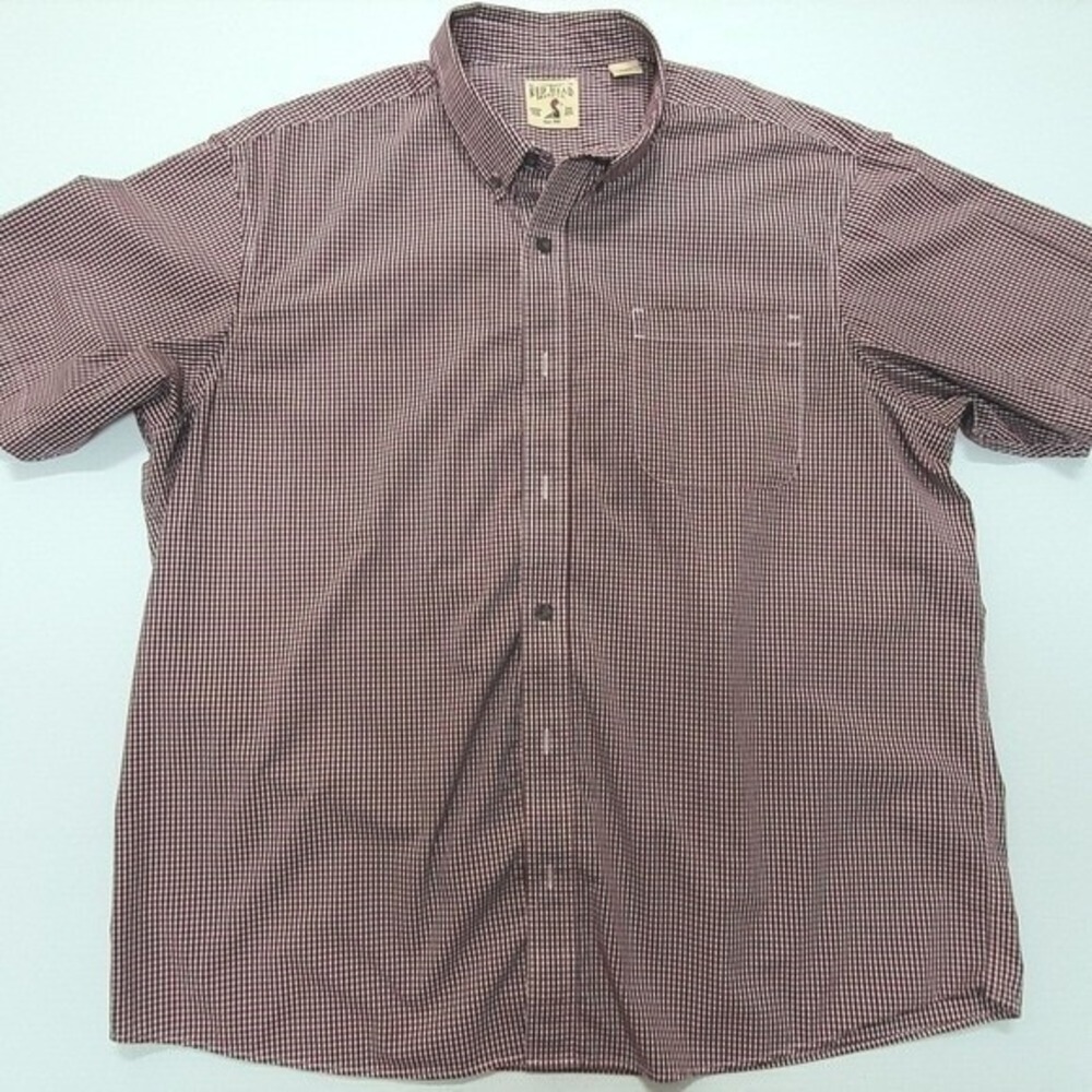 Red Head Bad Bear Gingham Check Button Up Short Sleeve Shirt Casual Maroon XL